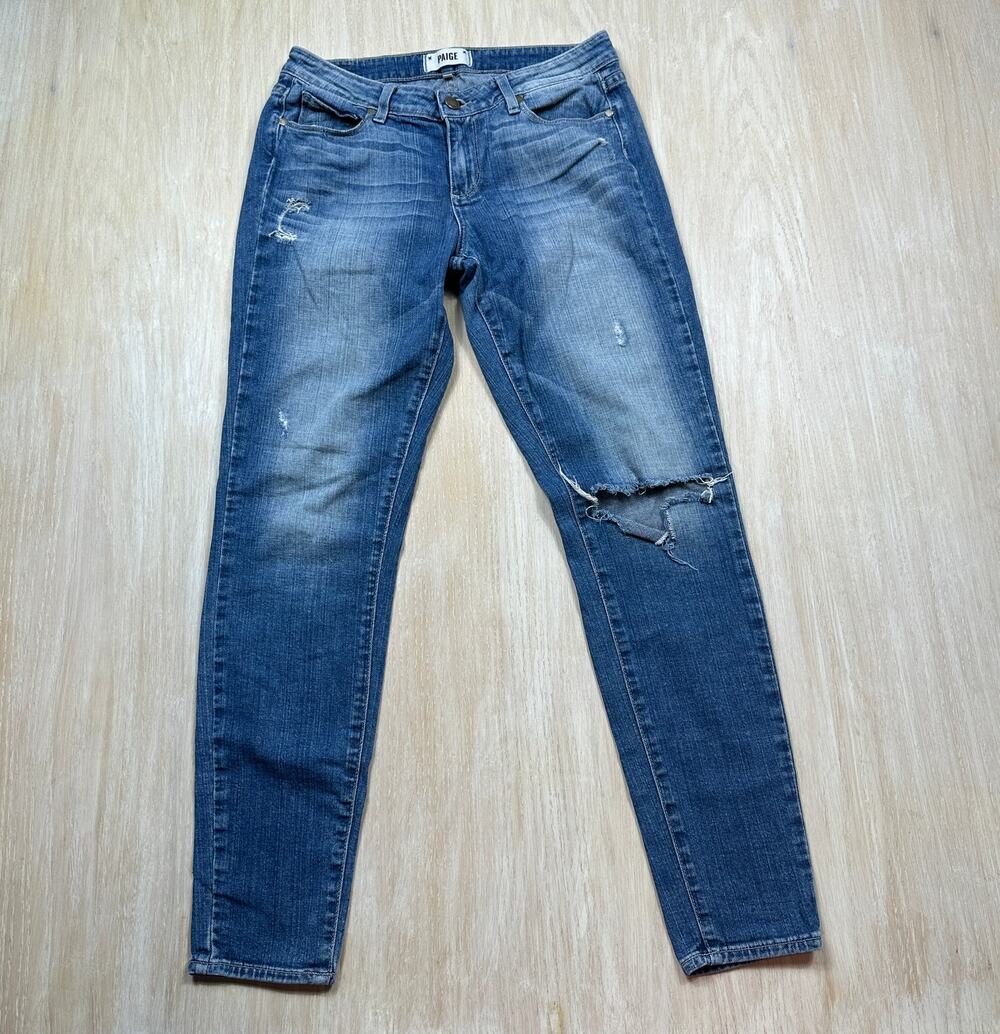 PAIGE Verdugo Ultra Skinny Distressed Stretch Medium Wash Denim Casual Jeans 28